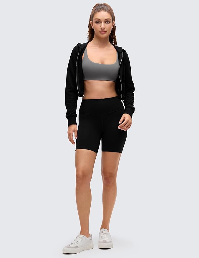 CRZ YOGA Butterluxe Square Neck Spaghetti Strap Sports Bras for Women - Low Coverage Yoga Wireless Padded Cami Crop Top
