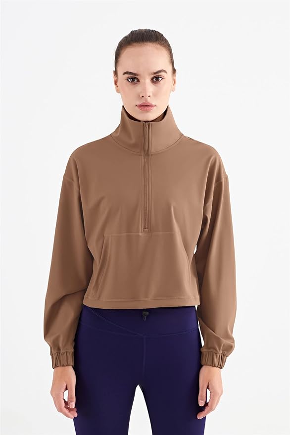 altiland Half Zip Pullover Cropped Jackets for Women Long Sleeve Workout Athletic Running Yoga Shirts
