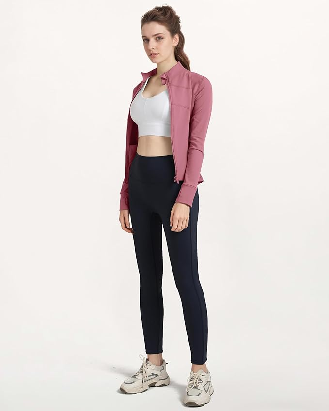 Locachy Women's Slim Fit Full Zip Athletic Running Sports Workout Jacket with Thumb Holes