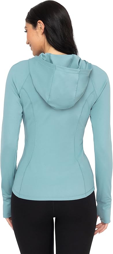 Yogalicious Full-Zip Lightweight Hooded Running Workout Yoga Lux Jacket with Pockets