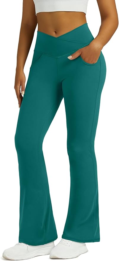 Flare Leggings for Women Yoga Pants with Pockets High Waisted Crossover Flare Leggings Bootcut Casual Yoga Pants