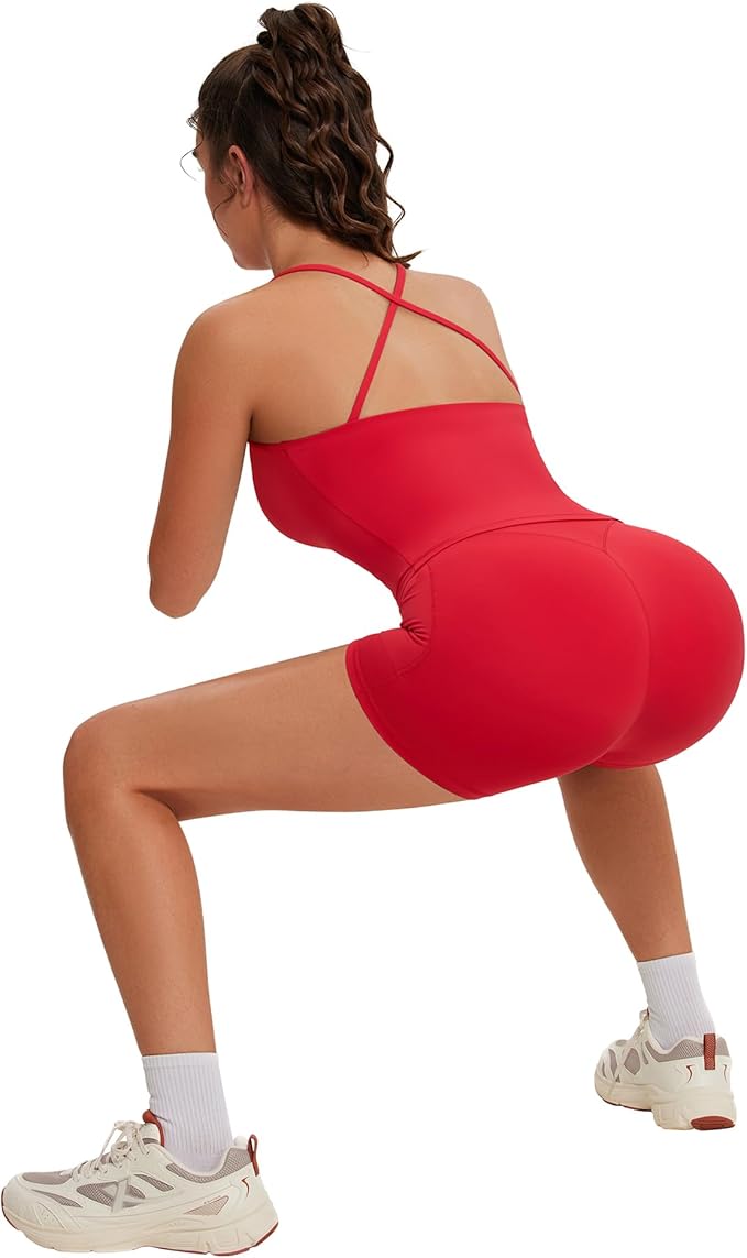 OMKAGI Workout Sets for Women Cute Spaghetti Strap Tank Tops Booty Shorts Outfits with Pockets