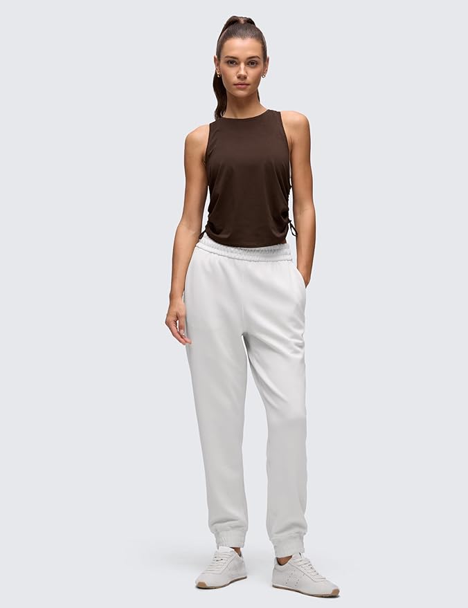 CRZ YOGA Pima Cotton Ruched Side Tank Tops for Women - Workout Athletic Casual Racerback Crewneck Loose Sleeveless Shirts