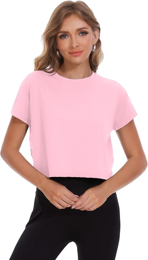 Dalavch 6 Pack Women's Crop Top Short Sleeve Athletic Workout Yoga Running Gym Casual Tees T-Shirts Loose Fit