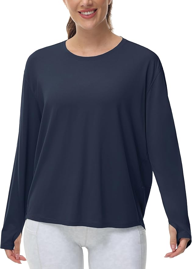 THE GYM PEOPLE Women's Long Sleeve Workout Shirts Back Loose Fit Running Tee Tops with Thumb Hole