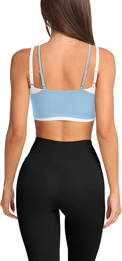LASLULU Womens Double Layered Sports Bra Adjustable Spaghetti Straps Sexy Scoop Neck Wireless Padded Workout Yoga Crop Tops
