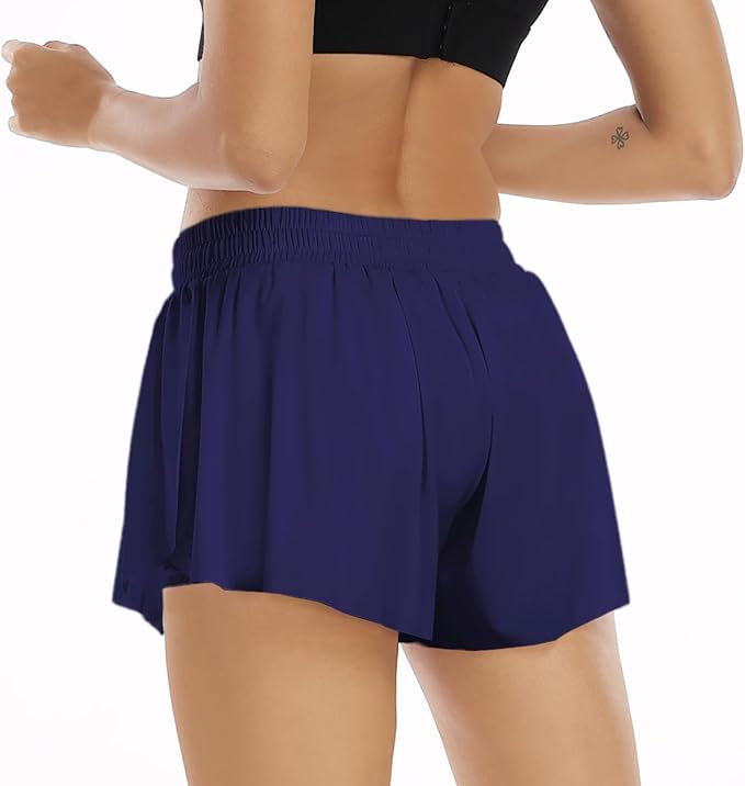 Wsirmet Flowy Shorts for Women Butterfly Shorts 2 in 1 Athletic Workout Gym Biker Running Shorts with Pockets