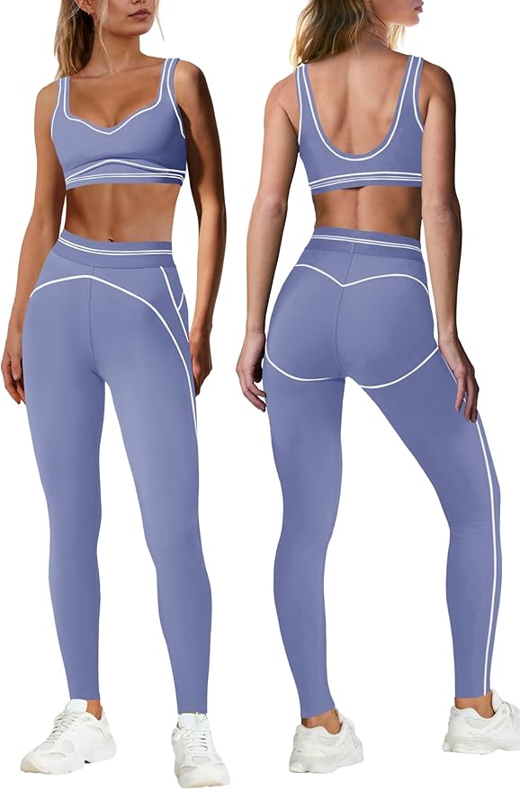 Nirovien Womens 2 Piece Workout Sets Athletic Yoga Sets Pilates Gym Outfits Butt Lifting Leggings and Sports Bra