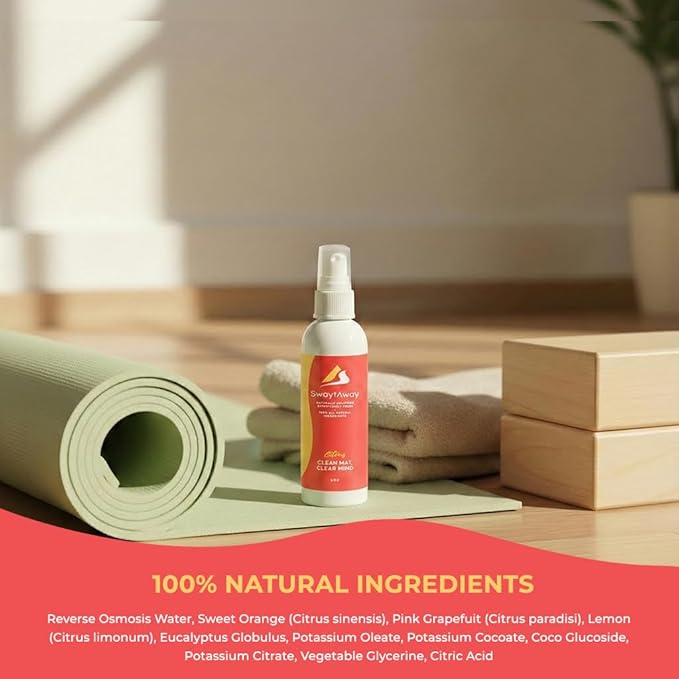 SwaytAway Travel Yoga Mat Cleaner Spray & Towel Kit, 4oz – Non Slip, No Rinse Plant-Based Citrus Essential Oil Mist for Gym, Pilates & Hot Yoga – Made in USA (1 Pack, Citrus)