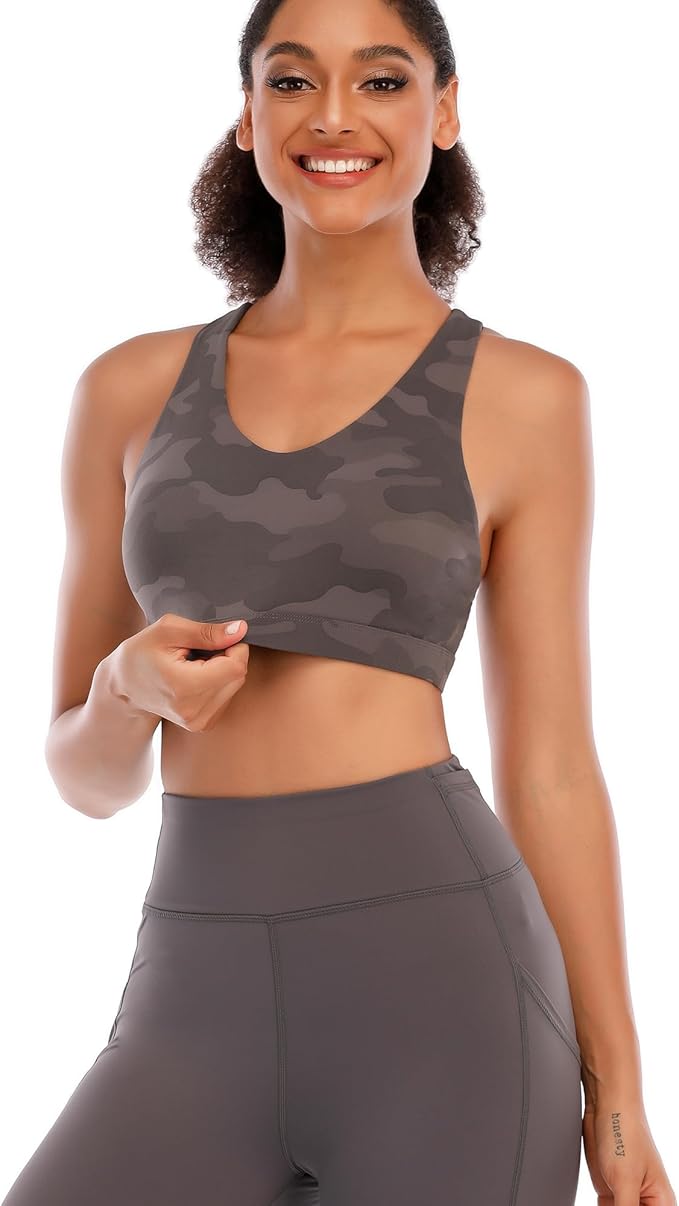 RUNNING GIRL Sports Bras for Women,Padded Strappy Sports Bras Criss-Cross Back Medium Support Sports Bras with Removable Cups