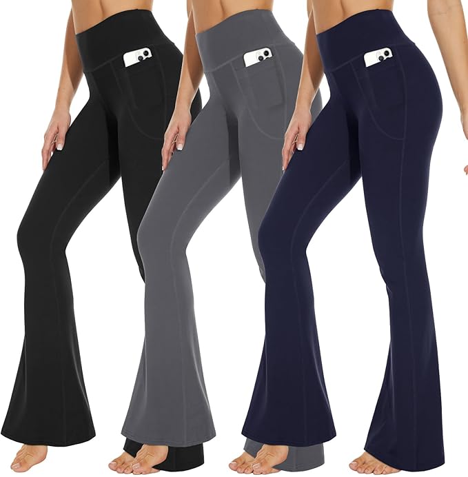 3 Packs Leggings with Pockets for Women, Soft High Waisted Tummy Control Workout Yoga Pants