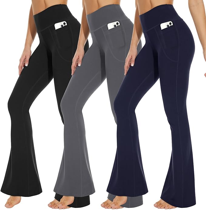 3 Packs Leggings with Pockets for Women, Soft High Waisted Tummy Control Workout Yoga Pants