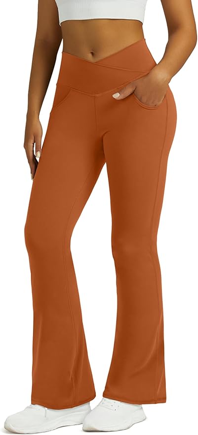 Flare Leggings for Women Yoga Pants with Pockets High Waisted Crossover Flare Leggings Bootcut Casual Yoga Pants