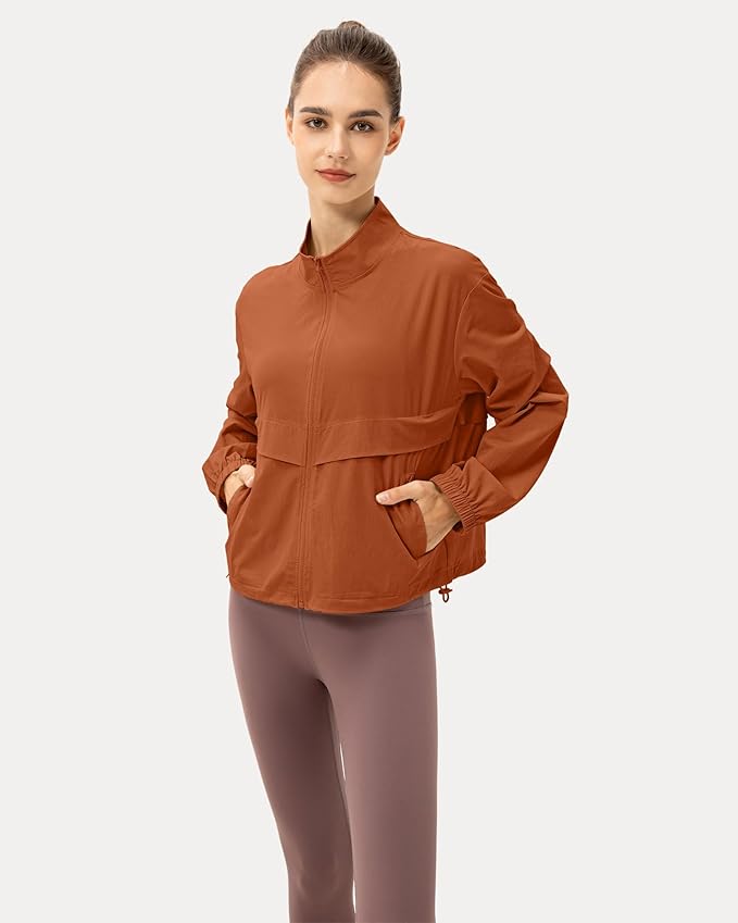 Locachy Women's Lightweight Zip Up Athletic Jacket Stand Collar Windproof Sun Protection Workout Outdoor Jacket