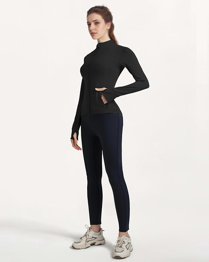 Gacaky Women's Slim Fit Workout Running Track Jackets Full Zip-up Yoga Athletic Jacket with Thumb Holes