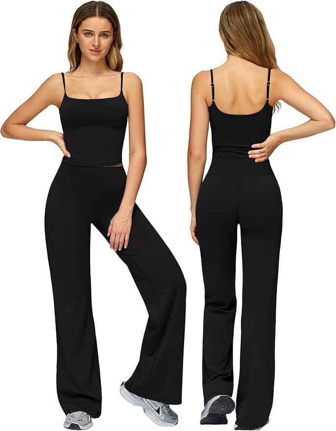 ABOCIW Womens Workout Sets 2 Piece Spaghetti Straps Crop Top Straight Leg Yoga Pants Yoga Pilates Outfits