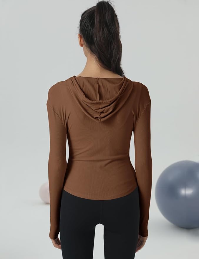 Locachy Womens Slim Fit Full Zip Hoodie Athletic Jacket Yoga Workout Running Jackets with Thumb Holes