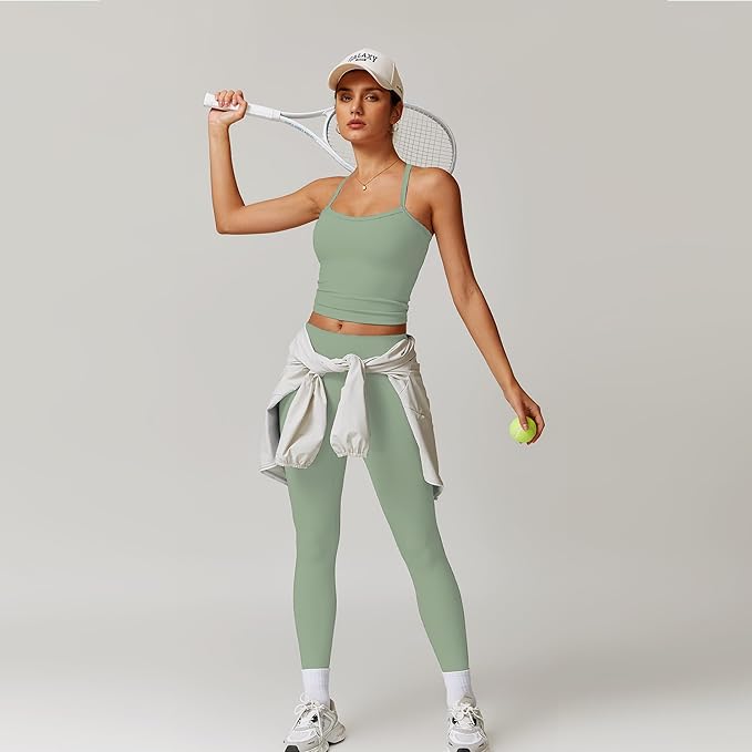 Women 2 Piece Workout Sets (NEW) Yoga Outfit Open Back Tank Top High Waisted Leggings Gym Sets Tracksuits