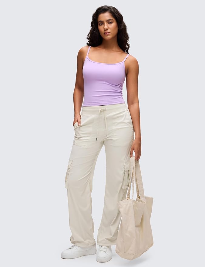 CRZ YOGA Butterluxe Double Lined Cami Tank Tops for Women - Yoga Casual Going Out Soft Scoop Neck Summer Sleeveless Shirt