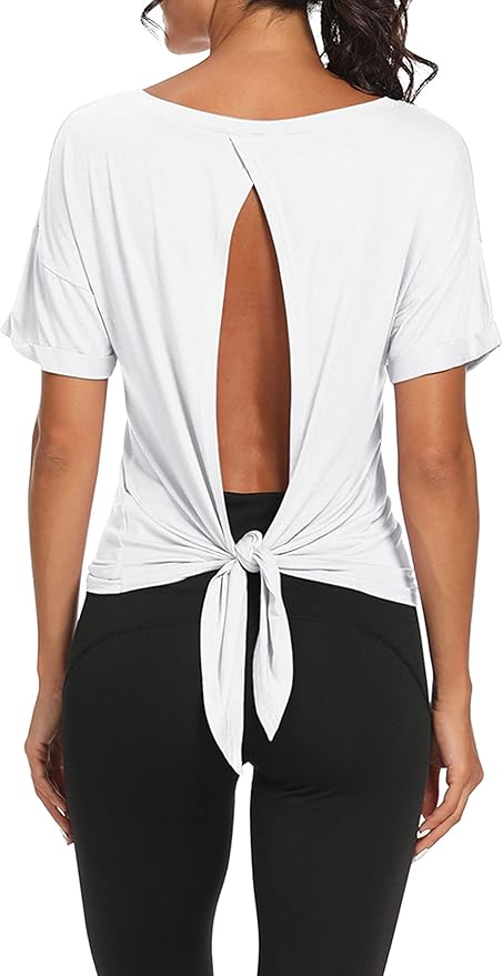 Bestisun Workout Tank Tops Open Back Yoga Exercise Shirts Tie Back Athletic Clothes for Women