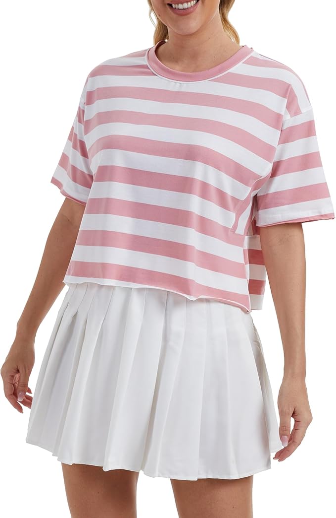 Women's Oversize Workout Crop Tops Casual Short Sleeve Drop Shoulder Boxy T-Shirts Roll Hem Basic Loose Yoga Running Tees