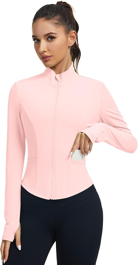 LOMON Women's Athletic Jackets Cropped Long Sleeve Workout Tops Yoga Zip Up Jackets Gym Tops Golf Shirts
