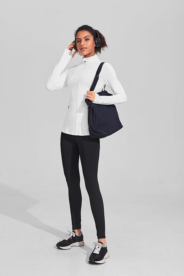 PINSPARK Women's Athletic Jackets Slim Fit Workout Jacket Full Zip Up Running Gym Yoga Sports Tops with Pockets