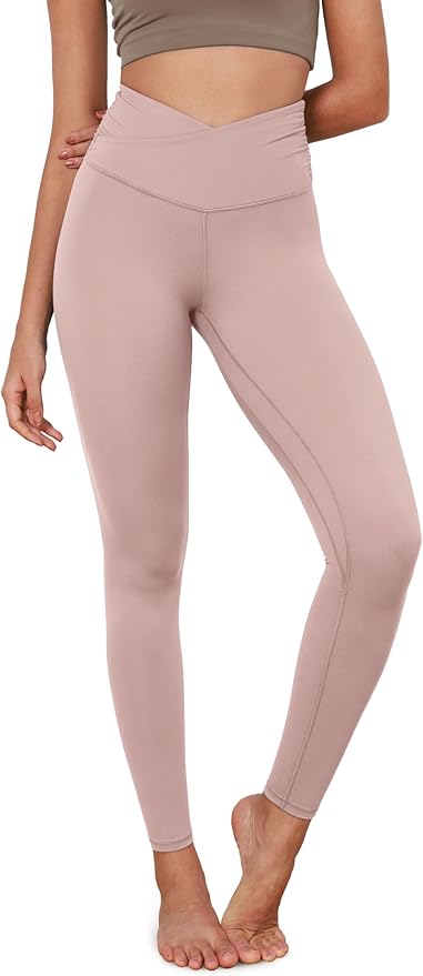 ODODOS Women's Cross Waist Yoga Leggings with Inner Pocket, 23"/25"/28" Gathered Crossover Workout Yoga Pants