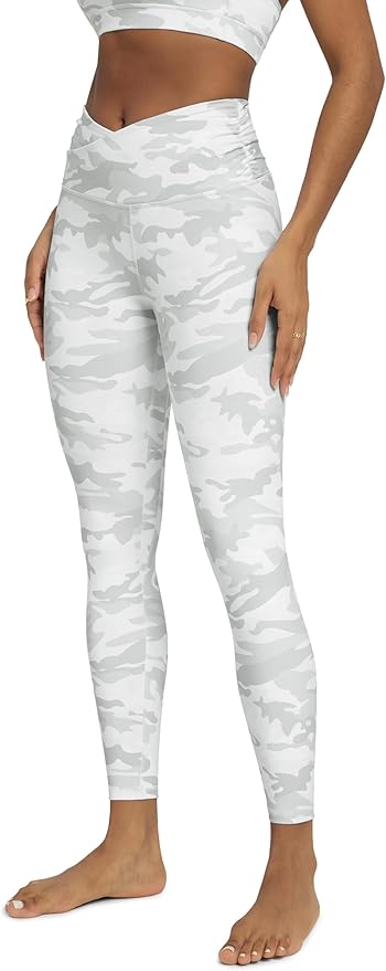 ODODOS Women's Cross Waist Yoga Leggings with Inner Pocket, 23"/25"/28" Gathered Crossover Workout Yoga Pants
