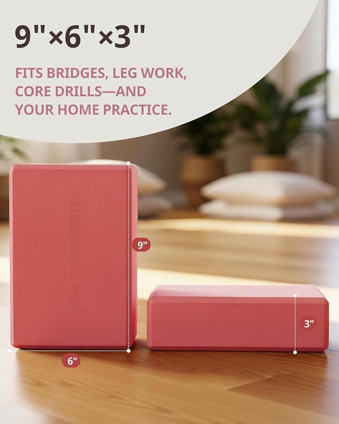 Trideer Yoga Blocks 2 Pack, Soft Non-Slip Foam Blocks with Beveled Edges for Alignment and Stretching in Yoga, Pilates, and Dance - Supportive, Lightweight, Odor Resistant, Latex-Free