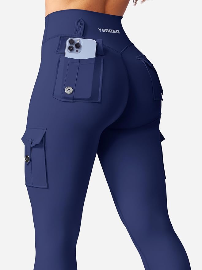 YEOREO CoreFlex Workout Cargo Leggings with Pockets for Women Hidden Scrunch Butt Lifting Leggings Gym Yoga Pants