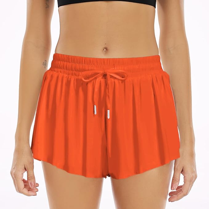 Wsirmet Flowy Shorts for Women Butterfly Shorts 2 in 1 Athletic Workout Gym Biker Running Shorts with Pockets