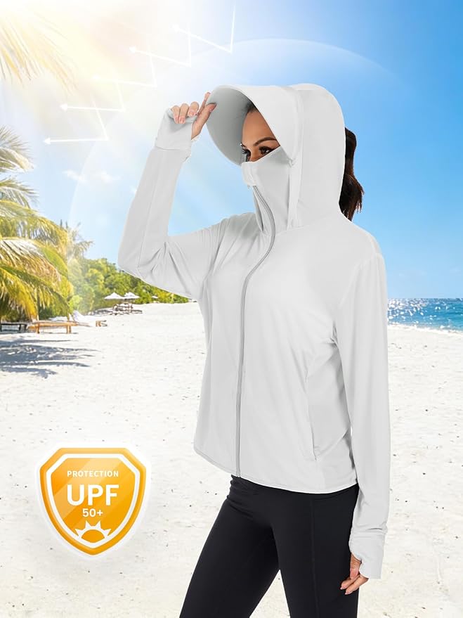 VUTRU Women UPF 50+ Sun Protection Jacket Hoodie Lightweight Full Zip Pockets Running Shirts Long Sleeve for Hiking Outdoor
