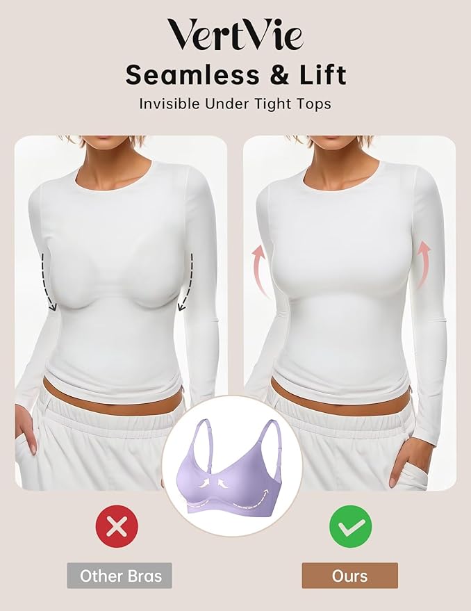 Vertvie Womens Seamless Jelly Bras No Underwire Comfort Push Up Bras Buttery Soft Wireless Bralette Full Coverage Sports Bra