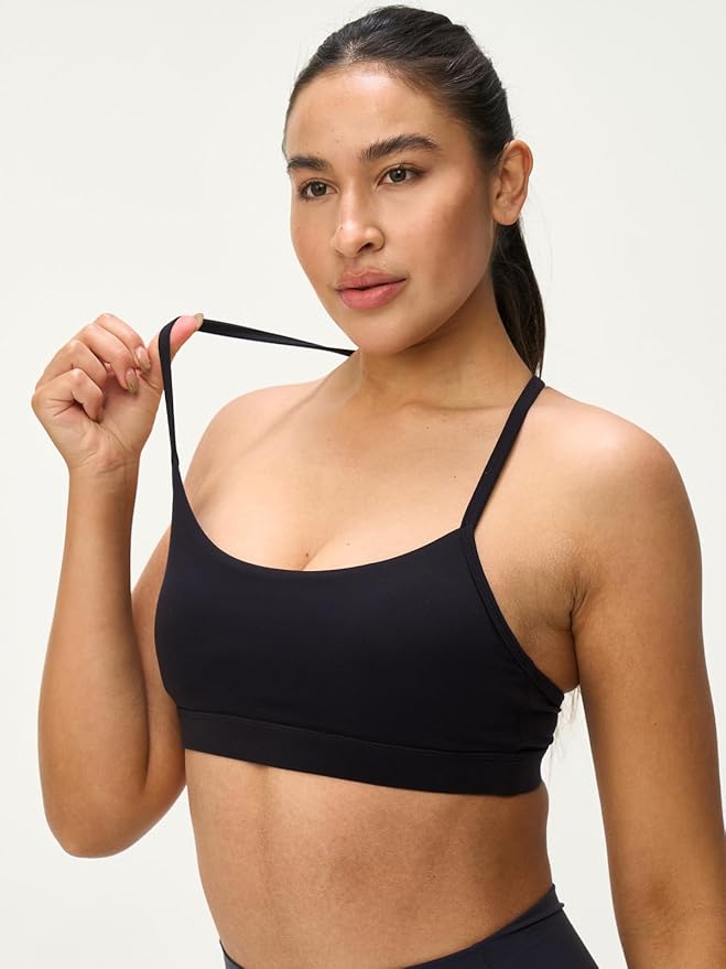 Womens Y Back Padded Sports Bra Strappy U Neck Butter Soft Low Impact Workout Bras Yoga Pilates Walking