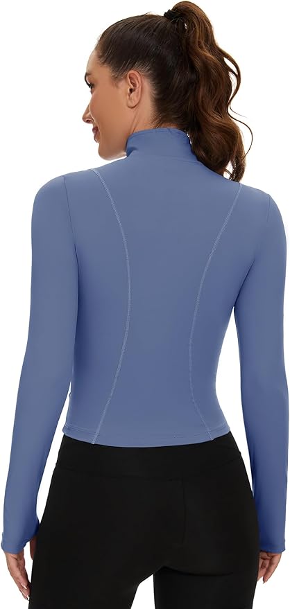 Loovoo Women's Cropped Workout Jacket Zip Up Athletic Jackets Slim Fit Lightweight Running Sports Track Jacket 2025