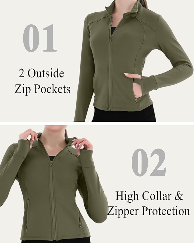 Women's Thermal Yoga Jacket - Thick Warm Full Zip Long Sleeve for Running Gym, Fleece Lined for Cold Weather Winter