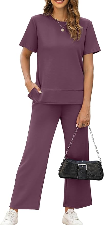 XIEERDUO Women's Side Slit Lounge Sets 2026 Fashion 2 Piece Travel Outfits Cozy Loungewear Wide Leg Tracksuits S-3XL