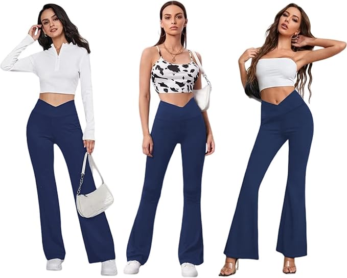 DLOODA Women's Flare Leggings with Pockets Crossover High Waisted Bootcut Yoga Pants Tummy Control Bell Bottom Leggings