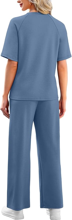 WIHOLL 2 Piece Sets for Women Resort Wear Travel Vacation Outfits Summer Short Sleeve Lounge Sets