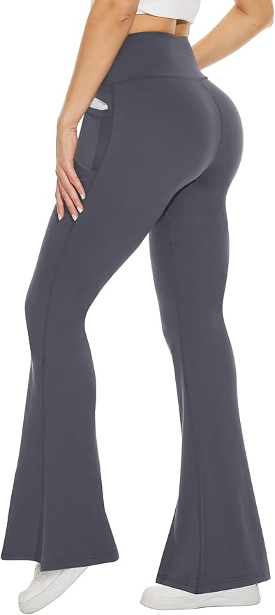 TNNZEET Black Flare Leggings for Women, Crossover Yoga Pants with Pockets Bootcut Flared Leggings