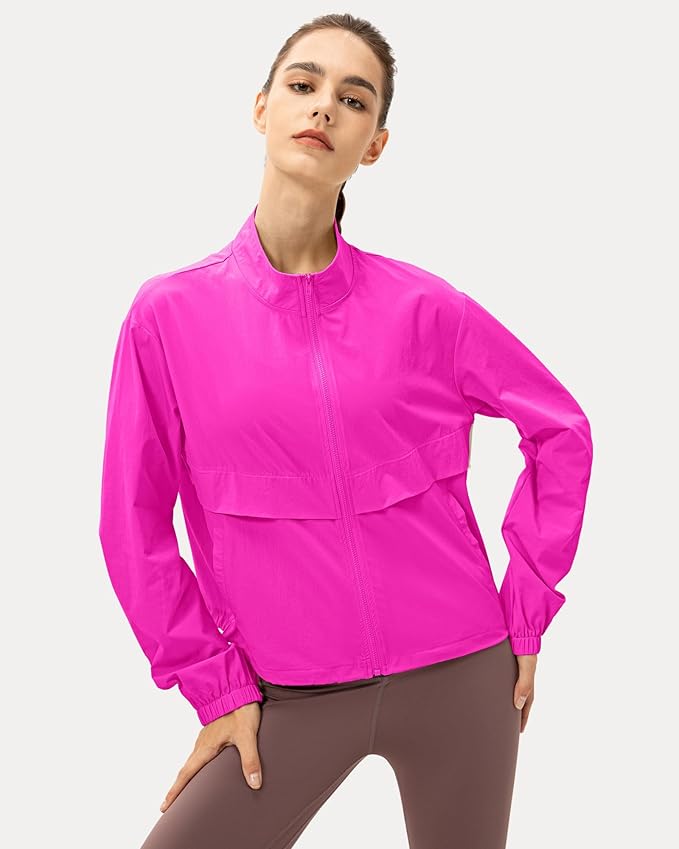 Locachy Women's Lightweight Zip Up Athletic Jacket Stand Collar Windproof Sun Protection Workout Outdoor Jacket