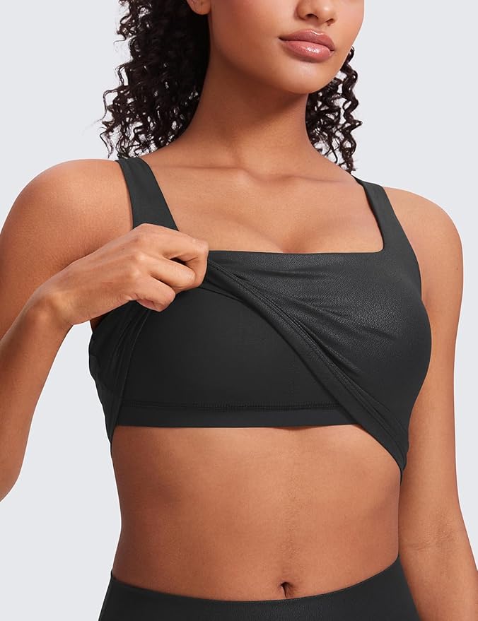 CRZ YOGA Butterluxe Square Neck Crop Tank Tops for Women - Workout Longline Sports Bras Padded Yoga Camisole