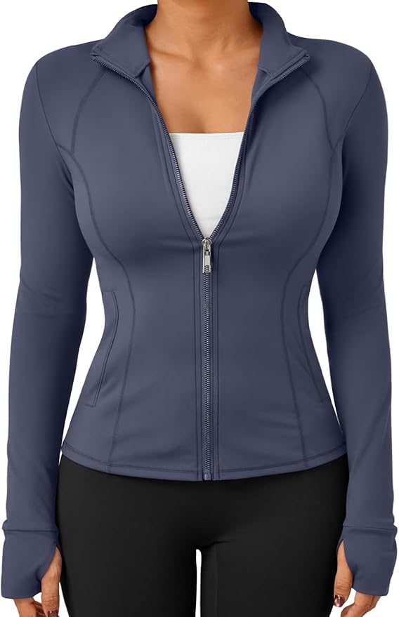 Trendy Queen Womens Lightweight Zip Up Jackets 2026 Athletic Workout Hoodies Spring Shirt Fitted Gym Clothes with Pocket
