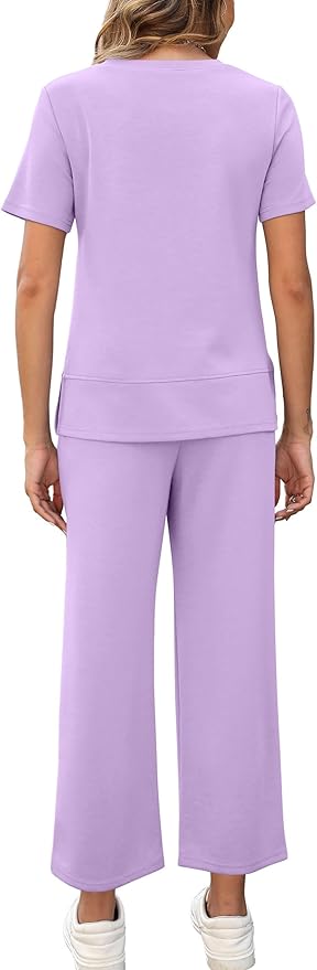 XIEERDUO Women's Side Slit Lounge Sets 2026 Fashion 2 Piece Travel Outfits Cozy Loungewear Wide Leg Tracksuits S-3XL