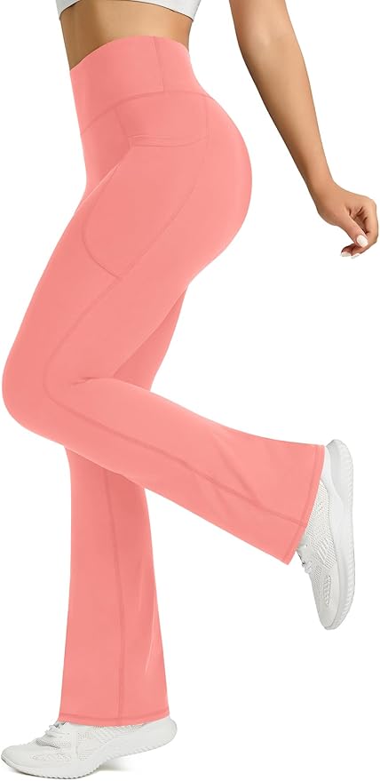 Womens Flared Yoga Pants with Pockets, High Waisted Flare Leggings Bell Bottom Bootcut Yoga Dress Pants