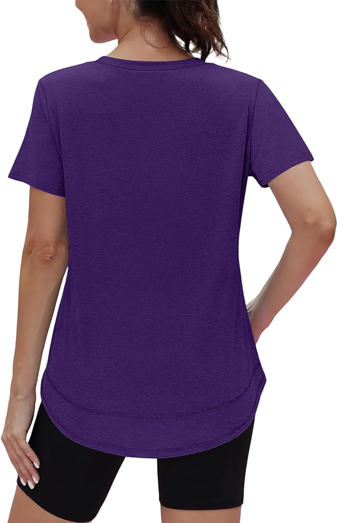 XIEERDUO Womens Workout Tops Short Sleeve Shirts Quick Dry Outfits for Hiking Running V Neck S-3XL