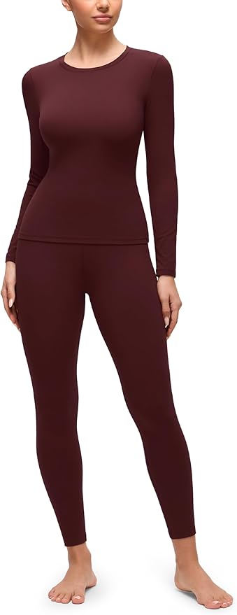 CRZ YOGA Softembrace Fleece Lined Thermal Underwear Set for Women - Soft Casual Base Layer Long Johns Warm Pajamas Top Bottom