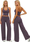 QBGJTD Womens Workout Sets Two Piece Spaghetti Straps Crop Top Matching Straight Leg Pants Gym Work Pilates Outfits