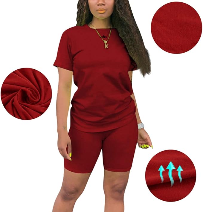 KINIKO Women's 2 Piece Casual Fashion Sports Solid Color Suit short Sleeve top and Pants Set Sweatshirt